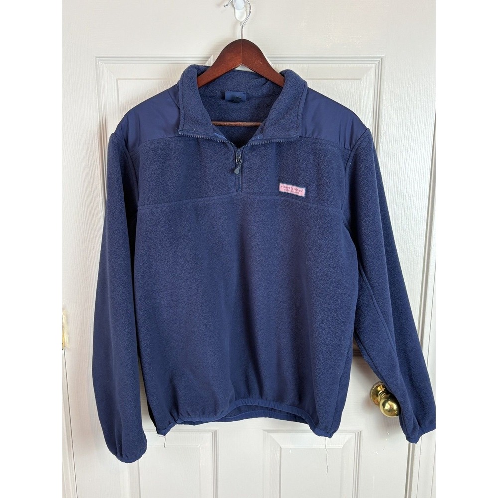 Vineyard Vines Fleece Pullover Womens M Navy Blue Good Quarter Zip Mock Neck